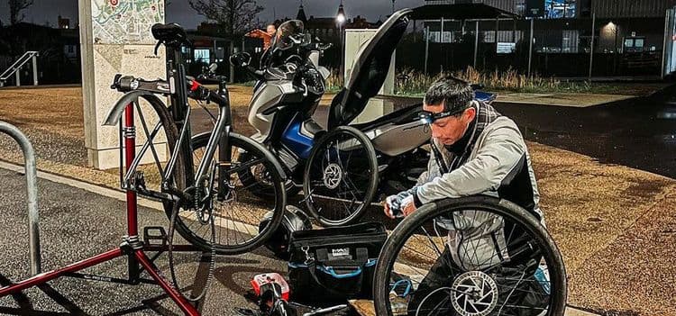 bike being serviced in the winter off season